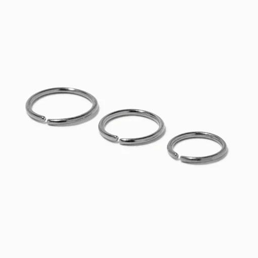 20G Silver-tone Stainless Steel Mixed Nose Rings - 3 Pack
