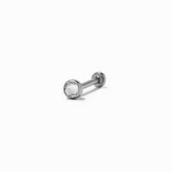 20G Silver-tone Stainless Steel Crystal Threadless Nose Stud