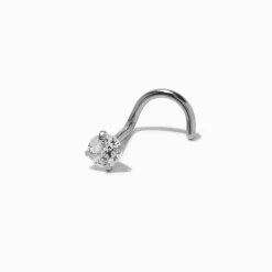 20G Silver-tone Stainless Steel Cubic Zirconia Threadless Nose Stud
