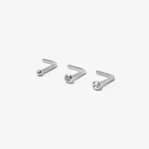20G Silver-tone Stainless Steel Mixed Crystal Nose Studs - 3 Pack