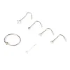 20G Silver-tone Stainless Steel Ball Heart Nose Ring & Studs - 6 Pack