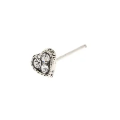 22G Silver-tone Stainless Steel Crystal Heart Nose Stud
