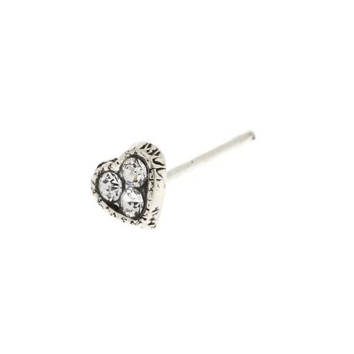 22G Silver-tone Stainless Steel Crystal Heart Nose Stud