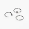 20G Silver-tone Stainless Steel Crystal Ball Nose Rings - 3 Pack