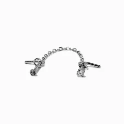 20G Silver-tone Stainless Steel Double Chain Nose Stud