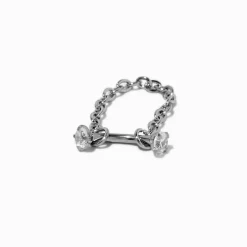 16G Silver-tone Stainless Steel Crystal Chain Septum Nose Stud