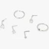 20G Silver-tone Stainless Steel Cubic Zirconia Star Heart Mixed Nose Rings - 6 Pack