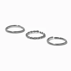 20G Silver-tone Titanium Braided & Smooth Nose Hoop Rings - 3 Pack