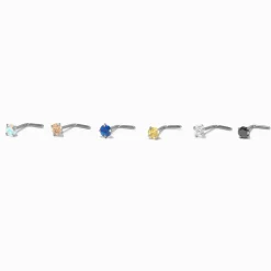 20G Silver-tone Titanium Colored Cubic Zirconia Nose Studs - 6 Pack