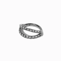 18G Silver-tone Titanium Crystal Double Row Nose Ring