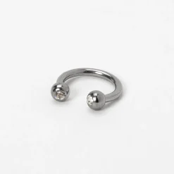 16G Silver-tone Titanium Crystal Horseshoe Septum Nose Ring