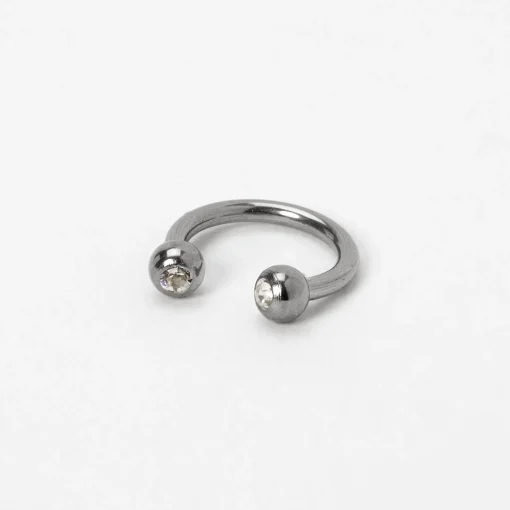 16G Silver-tone Titanium Crystal Horseshoe Septum Nose Ring