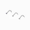 20G Silver-tone Titanium Crystal Nose Studs - 3 Pack