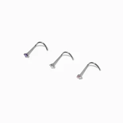 20G Silver-tone Titanium Crystal Nose Studs - 3 Pack