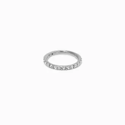 18G Silver-tone Titanium Crystal Clicker Nose Hoop