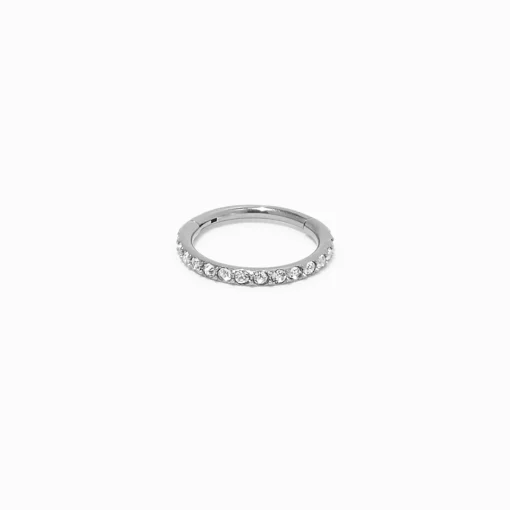 18G Silver-tone Titanium Crystal Clicker Nose Hoop