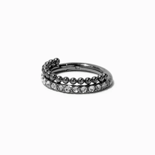 16G Silver-tone Titanium Crystals & Balls Nose Hoop