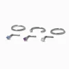 18G Silver-tone Titanium Cubic Zirconia Mixed Aqua Nose Rings - 6 Pack