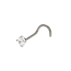 20G Silver-tone Titanium Cubic Zirconia Nose Stud