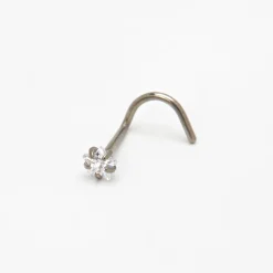 20G Silver-tone Titanium Cubic Zirconia Star Nose Stud