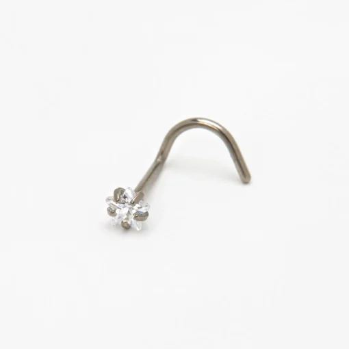 20G Silver-tone Titanium Cubic Zirconia Star Nose Stud