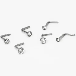 20G Silver-tone Titanium Graduated Nose Studs - 6 Pack