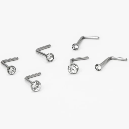 20G Silver-tone Titanium Graduated Nose Studs - 6 Pack