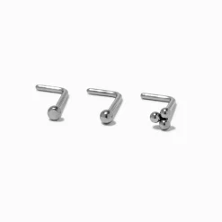 20G Silver-tone Titanium Mixed Nose Studs - 3 Pack