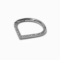 16G Silver-tone Titanium Pointed Crystal Septum Nose Ring
