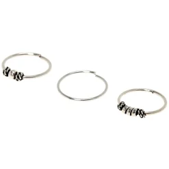 22G Sterling Silver Bali Beaded Hoop Nose Rings - 3 Pack