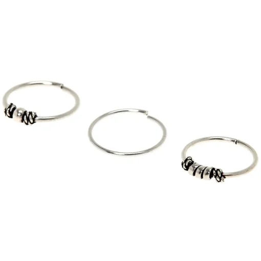 22G Sterling Silver Bali Beaded Hoop Nose Rings - 3 Pack