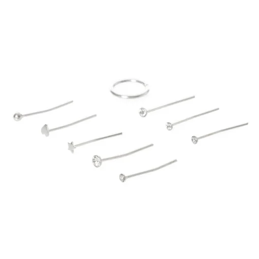 22G Sterling Silver Bend to Fit Nose Studs & Hoop - 9 Pack