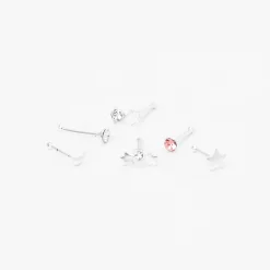 22G Sterling Silver Celestial Mixed Nose Rings - 6 Pack