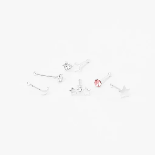 22G Sterling Silver Celestial Mixed Nose Rings - 6 Pack