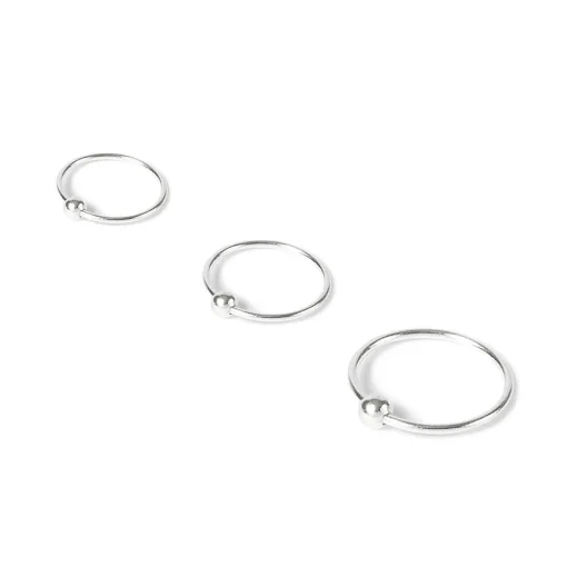 22G Sterling Silver Classic Nose Rings - 3 Pack