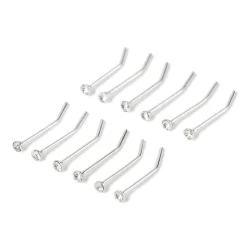 22G Sterling Silver Crystal Nose Studs - 12 Pack