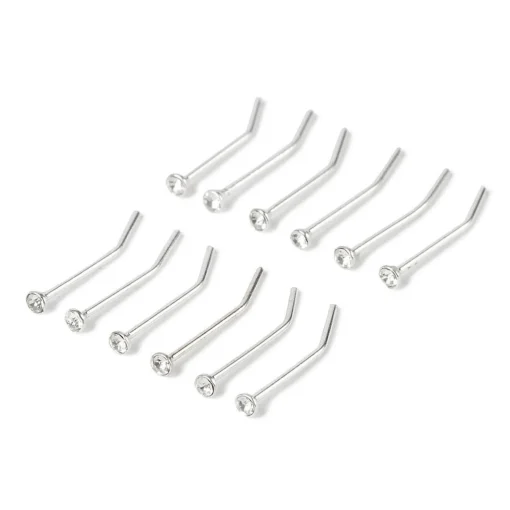 22G Sterling Silver Crystal Nose Studs - 12 Pack