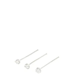 22G Sterling Silver Crystal Nose Studs - 3 Pack