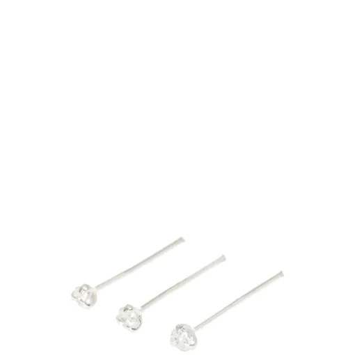 22G Sterling Silver Crystal Nose Studs - 3 Pack