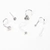 22G Sterling Silver Crystal Ball Bezel Nose Studs - 6 Pack