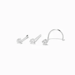 22G Sterling Silver Cubic Zirconia Nose Studs - 3 Pack
