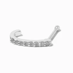 22G Sterling Silver Cubic Zirconia Pavé Nose Hoop