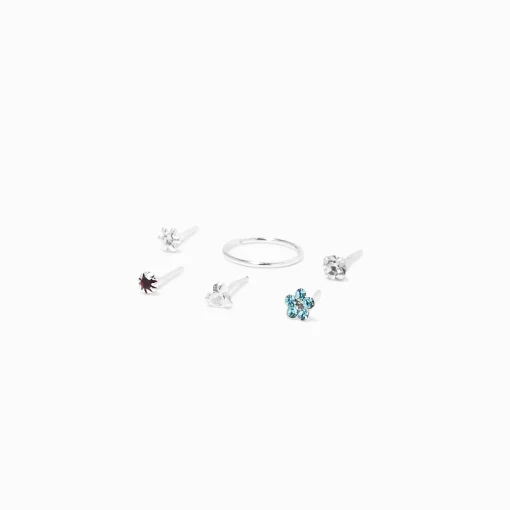 22G Sterling Silver Daisy Heart Mixed Nose Studs - 6 Pack