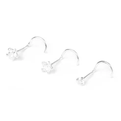 22G Sterling Silver Hearts & Stars Nose Studs - 3 Pack