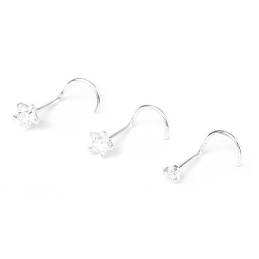 22G Sterling Silver Hearts & Stars Nose Studs - 3 Pack