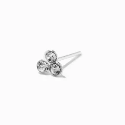 22G Sterling Silver Tri-Ball Crystal Nose Stud