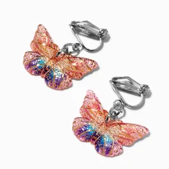 Glitter Butterfly 1'' Clip-On Drop Earrings