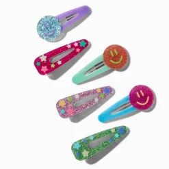 Glitter Happy Face Snap Hair Clips - 6 Pack