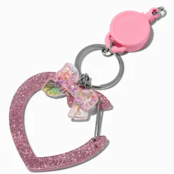 Glitter Pink Heart Retractable Keychain