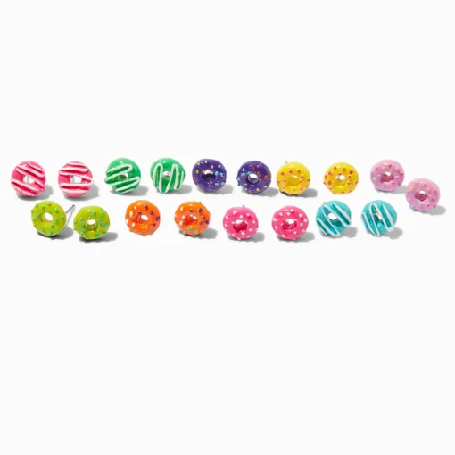 Glitter Rainbow Donut Stud Earrings - 9 Pack